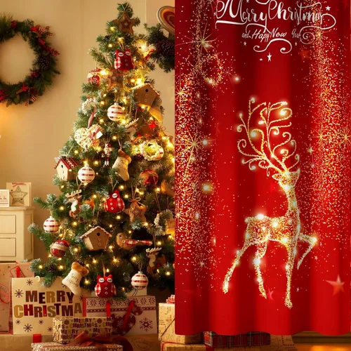 Vista 5 de Cortinas rojas de Navidad para sala de estar, juego de 2 paneles, cortinas de ventana de terciopelo rojo de 63 pulgadas de largo, cortinas