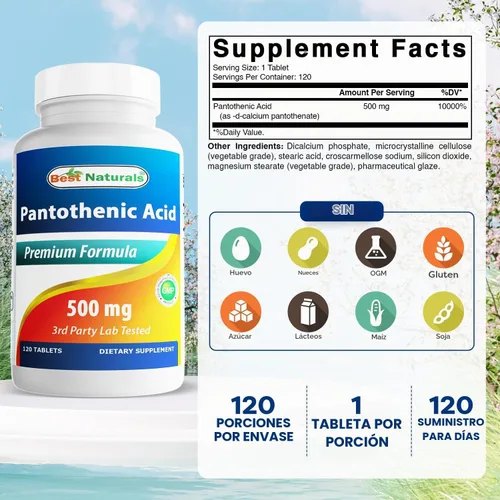 Vista 2 de Best Naturals Ácido Pantoténico 500 mg 120 Comprimidos
