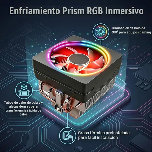 Vista 3 de Ryzen 7 Enfriador de CPU Wraith Prism RGB LED Disipador de calor Base de núcleo de cobre Pasta térmica preaplicada compatible con AMD Socket AM5 AM4