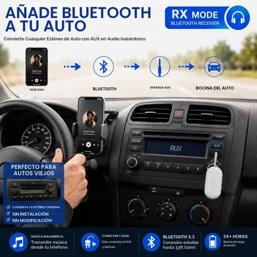 Vista 6 de Adaptador Bluetooth de avión para auriculares, transmisor de audio Bluetooth para AirPods o auriculares inalámbricos, transmisor receptor 2 en 1