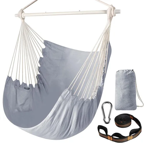 Vista 9 de Chihee - Hamaca con columpio de silla - Metal fuerte, plegable, portátil, máximo 500 libras, asiento cómodo, para patio y césped, mezcla de algodón
