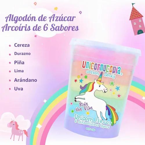 Vista 2 de Unicornucopia Algodón de Azúcar 3oz - Algodón de Azúcar Arcoíris de 6 Sabores - Caramelo de Fiesta de Cumpleaños de Unicornio para Bolsas de Fiesta