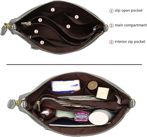 Vista 5 de Uromee Cartera de mano para mujer, de piel auténtica, con cadena de hombro desmontable