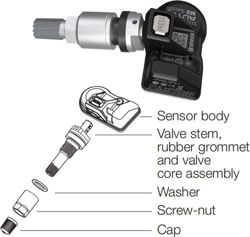 Vista 8 de Autel Sensores TPMS, sensor Mx programable para presión de neumáticos, 315 MHz + 433 MHz, nivel OE de presión (8 piezas, válvulas de metal)
