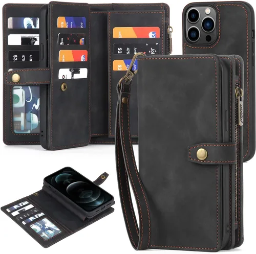 Vista 87 de TwoHead Funda tipo cartera para iPhone 12 Pro Max con tarjetero, funda magnética desmontable para teléfono 12 Pro Max, piel sintética, a prueba