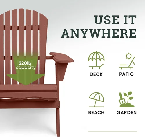 Vista 4 de Smart FENDEE Juego de 2 sillas plegables Adirondack de madera de cedro, muebles de ocio al aire libre para relajarse, adecuadas para patio, balcón