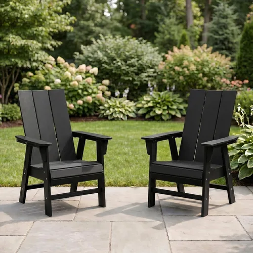 Vista 2 de WestinTrends Ashore - Juego de 2 sillas de comedor Adirondack de plástico HDPE para exteriores, color negro