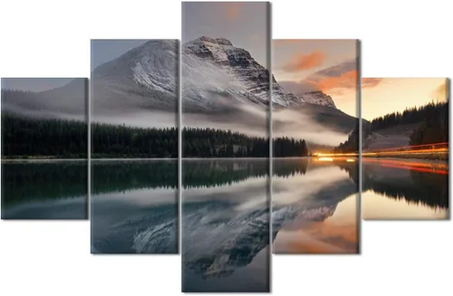 Vista 35 de TUMOVO 5 piezas de arte en lienzo para pared, hermoso castillo de piedra de cisne con paisajes naturales de selva al atardecer, paisajes naturales