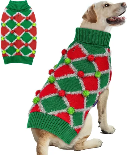 Vista 14 de cyeollo Vestido suéter para perro de San Valentín, suéteres cálidos de cuello alto para perros pequeños y niñas, ropa de punto elástico