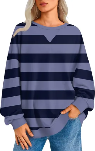 Vista 6 de Sudadera de manga larga para mujer, sudaderas de gran tamaño, estilo casual, cuello redondo, tallas S-2XL