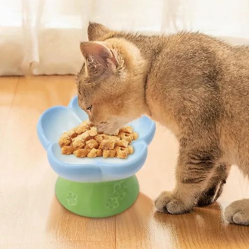 Vista 9 de Cuenco elevado de cerámica para perros para alimentos secos y húmedos, cuenco elevado de comida para gatos de superficie lisa, cuencos de comida