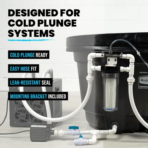 Vista 5 de Sistema de filtro de agua fría, carcasa de 10 pulgadas con puertos NPT de 3/4 pulgadas, filtros plisados de 1 × 50 micrones, kit de montaje y llave