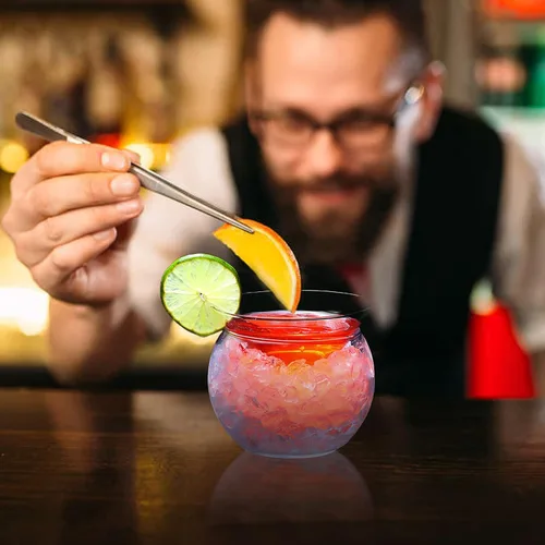 Vista 4 de Juego de 2 vasos de Martini sin tallo de 9 onzas con enfriador, juego de servidor de caviar de vidrio con cuenco de servidor, vaso de cóctel