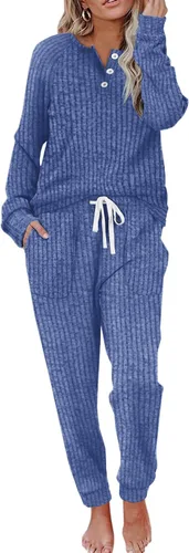 Vista 57 de Wiholl - Conjuntos de dos piezas para mujer: ropa cómoda con sudadera abotonada y pantalones deportivos con bolsillos