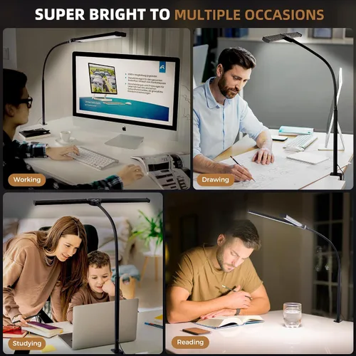 Vista 6 de Motumen Lámpara de escritorio LED para oficina en casa, abrazadera de luz de escritorio para cuidado de los ojos, color negro