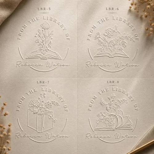 Vista 5 de Estampadora de libro personalizada de la biblioteca de Ex Libris Selladora floral Sellos de biblioteca personalizados Mango de madera