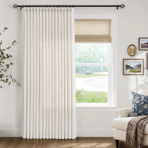 Vista 14 de INOVADAY Cortinas Plisadas con Memoria Entrenada de 96 Pulgadas de Largo, Cortinas de Lino para Sala de Estar, Juego de 2 Paneles de Cortinas Dark