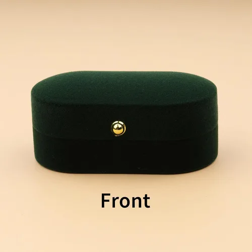 Vista 4 de FM FM42 Caja de terciopelo verde vintage para 2 anillos de compromiso de boda, paquete de 1
