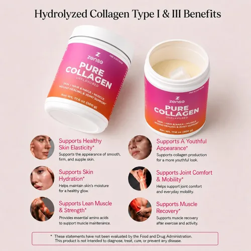 Vista 8 de Colágeno Hidrolizado en Polvo para Mujeres y Hombres – Péptidos de Colágeno Bovino Orgánico Tipo I y III, Alto Proteína – Para fortaleza ósea, apoyo