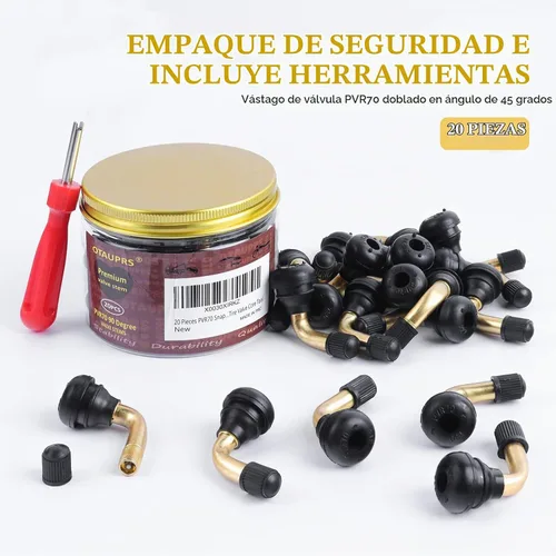 Vista 2 de Vástagos de válvula de neumático PVR70 (20 unidades), vástago de válvula de motocicleta de 90 grados, vástago de válvula a presión compatible