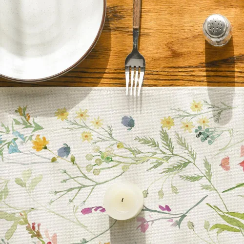 Vista 7 de Artoid Mode Camino de mesa de primavera con flores silvestres, decoración de mesa de comedor de cocina floral de verano de temporada para decoración