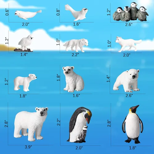 Vista 6 de EOIVSH 12 figuras de juguete de animales polares de plástico, figuras realistas de animales árticos para niños, juego de juguetes educativos