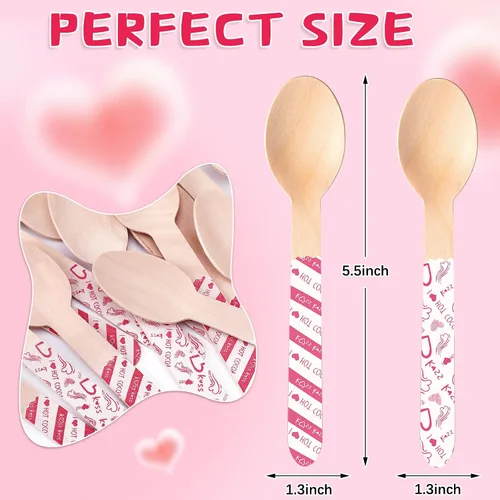 Vista 2 de Eaasty 100 cucharas de madera de chocolate caliente para el día de San Valentín, malvavisco, barra romántica de madera, cucharas agitadoras