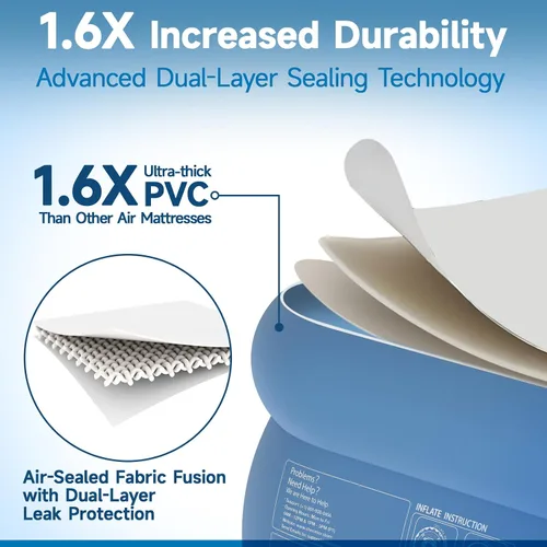 Vista 3 de CHERIMOR Colchón de aire Queen con bomba recargable incorporada, soporte resistente de 1500 libras, colchón inflable elevado de firmeza mejorada