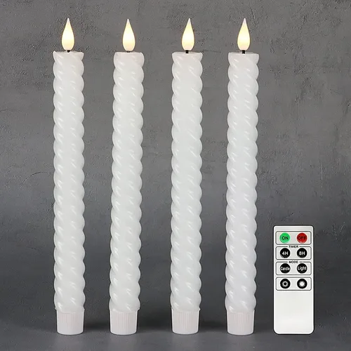Vista 2 de Rhytsing Velas cónicas sin llama blancas de 10 pulgadas con temporizador, velas cónicas en espiral que funcionan con baterías, luz blanca cálida