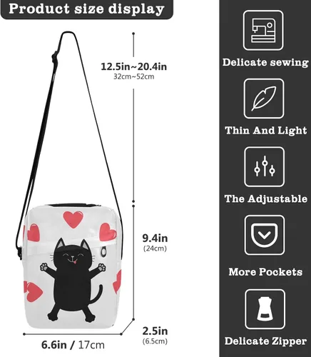 Vista 3 de Bolso de mensajero de salto de gato negro para mujeres y hombres, bolso cruzado para colgar al hombro, bolso cruzado pequeño para conciertos