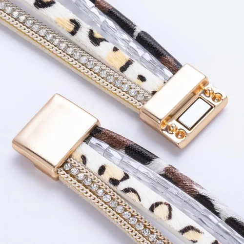 Vista 30 de FANCY SHINY - Pulsera de cuero estilo bohemio, pulsera de cuentas de cristal con cierre magnético, regalos de joyería para mujer