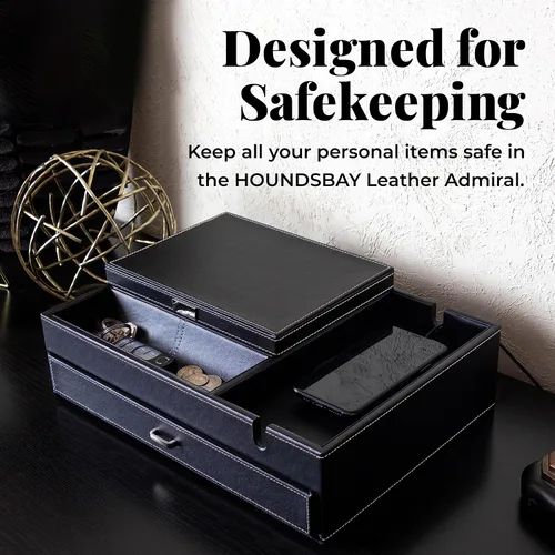 Vista 2 de HOUNDSBAY Admiral Dresser Valet Box y organizador de joyero para hombre, organizador de caja de reloj para hombres con estación de carga grande
