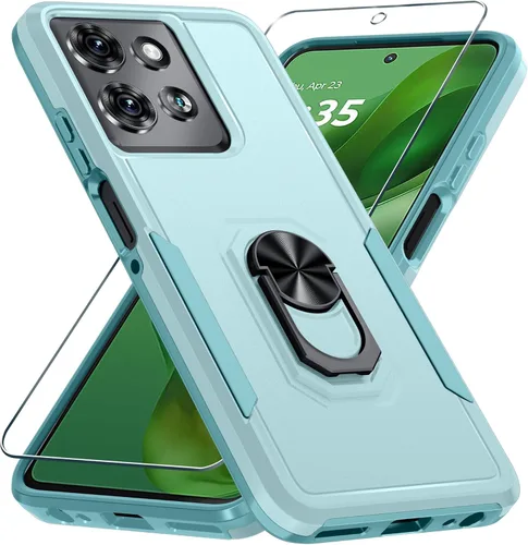 Vista 20 de Funda diseñada para Motorola Moto G 5G 2024 con soporte de anillo de metal integrado Protector de pantalla de vidrio templado, funda resistente