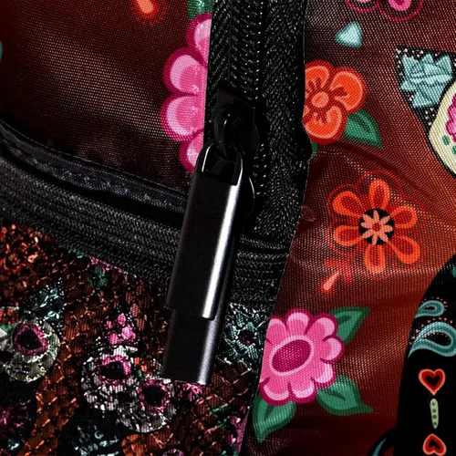 Vista 4 de Eqiaoqukey - Mochila ligera para el día de los muertos, diseño de calavera de azúcar y calabaza, mochila pequeña informal para viajes con bolsillos
