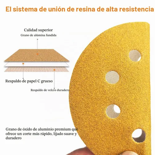 Vista 2 de Discos de lijado de gancho y bucle de 5 pulgadas, 8 agujeros, papel de lija de órbita aleatoria de grano 600, pack de 50