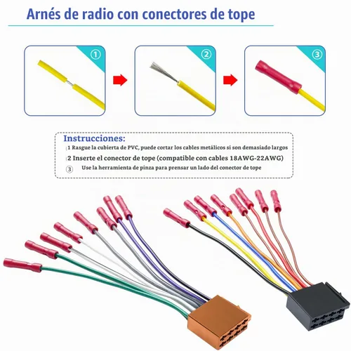 Vista 4 de Adaptador de arnés de cable para radio estéreo de coche, arnés de cable de radio ISO de 16 pines con conector de acoplamiento reemplazable
