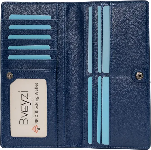 Vista 15 de Bveyzi Portamonedas de Cuero Ultra Delgadas y Finas con Bloqueo RFID para Tarjetas de Crédito, Billetera Plegable Bifold Tipo Clutch para Mujeres