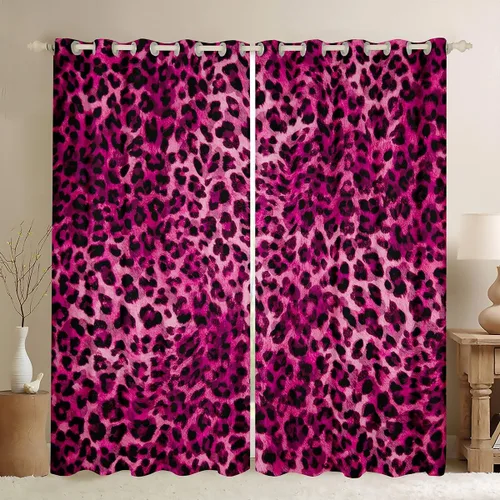 Vista 19 de Feelyou Purple Leopard Print Blackout Curtains Black Wild Safari Darkening Drapes for Bedroom Living Room Decor Cheetah Fur Wildlife Thermal