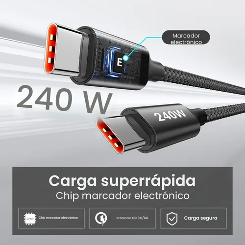 Vista 2 de etguuds Cable USB C a USB C de 240 W de 3 pies, paquete de 2 cables C a C Negro