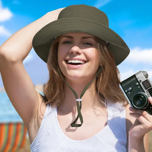 Vista 6 de Sombrero de sol de ala ancha para mujer, sombrero plegable de verano con protección UV para mujeres y niñas Blanco