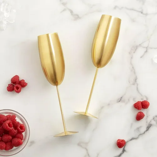 Vista 9 de Copas de champán de acero inoxidable, juego de 4 copas de vino irrompibles de 9.5 onzas, copas elegantes de tallo para tostadas a mano, para bodas