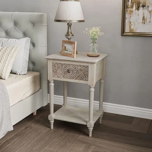 Vista 8 de COSIEST - Cómoda de acento con 2 cajones, pequeño baúl de acento vintage con 4 patas de madera, mesa auxiliar independiente para bufé, mesita