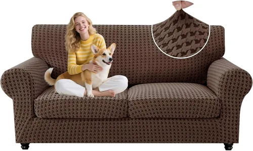 Vista 67 de MAXIJIN 2 fundas elásticas para sillón de sala de estar, fundas gruesas y suaves con brazos para perros, mascotas, protector de sofá individual