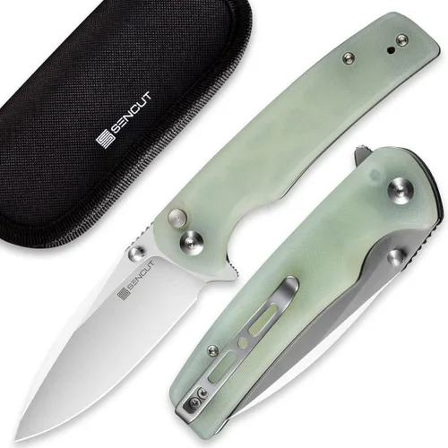 Vista 5 de SENCUT Cuchillo de bolsillo plegable Sachse para EDC, mango de madera Micarta verde, hoja de 9Cr18MoV, cuchillo plegable con clip, bloqueo de botón