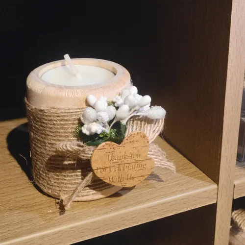 Vista 8 de 12 portavelas de madera para velas de té, regalos de agradecimiento de boda para invitados, centros de mesa de bautismo/despedida de soltera