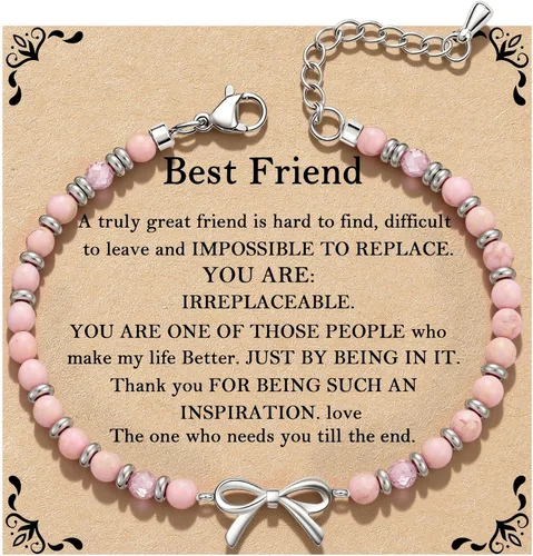 Vista 18 de Pulsera de onda/lazo/cruz para mujer, coloridas pulseras de cuentas de piedra natural, regalo único de amistad para mejor amiga, hermana, mejor