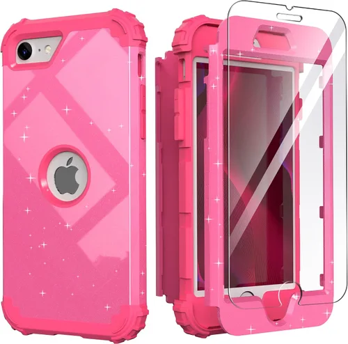 Vista 45 de IDweel Funda para iPhone SE 2020 con protector de pantalla, para iPhone SE 2022, 3 en 1, absorción de golpes, ajuste delgado, cubierta