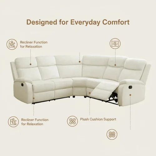 Vista 6 de Juego de sofá modular reclinable eléctrico, sofá modular de cuero en forma de L para sala de estar, asientos de cine en casa con respaldo ajustable