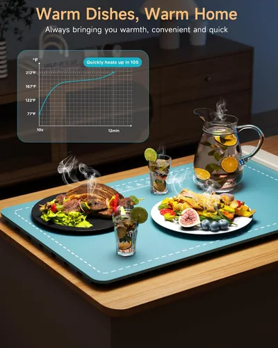 Vista 6 de Tapete de calentamiento para alimentos, calentador de alimentos esenciales para el hogar, 6 ajustes de temperatura y temporizador, calentamiento