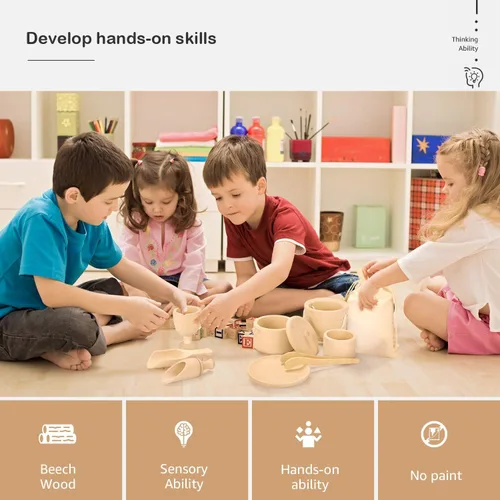 Vista 4 de Montessori Juguetes sensoriales de contenedores para niños de 1 año Paquete de 9 juguetes Waldorf de madera con palas y pinzas para el trabajo